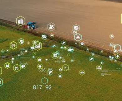 Chemieelemente mit landwirtschaftlichem Feld im Hintergrund